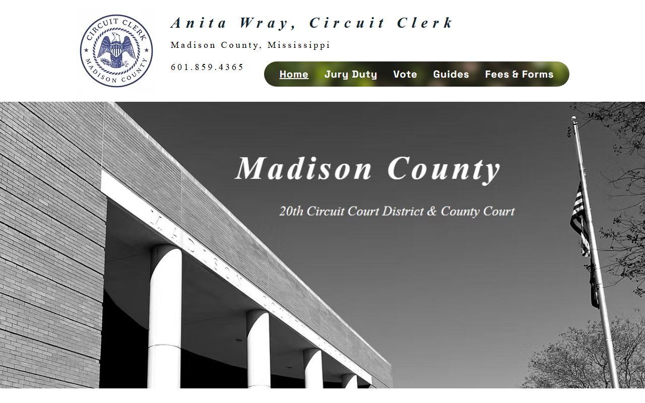 Madison County Circuit Clerk site listing clerk duties for court records and elections