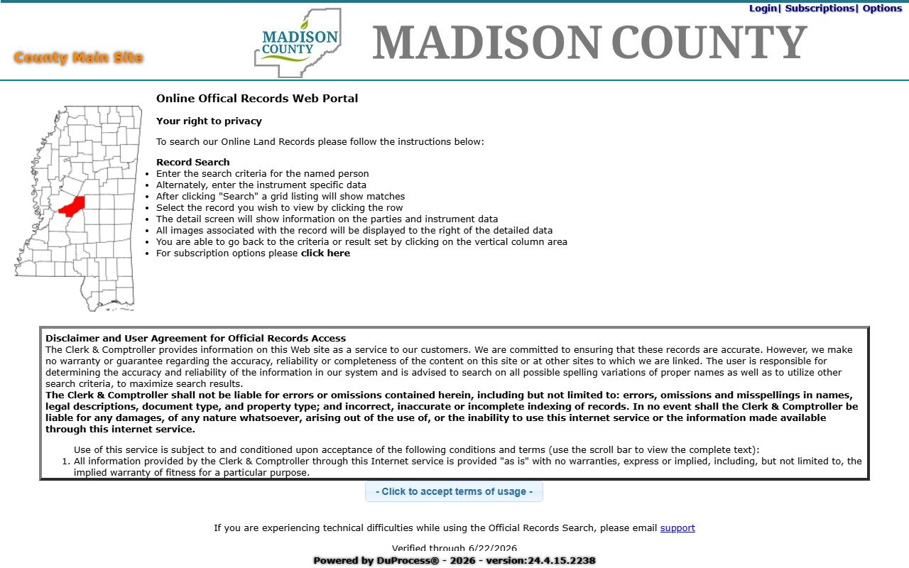 DuProcess official records inquiry search for Madison County land and court records