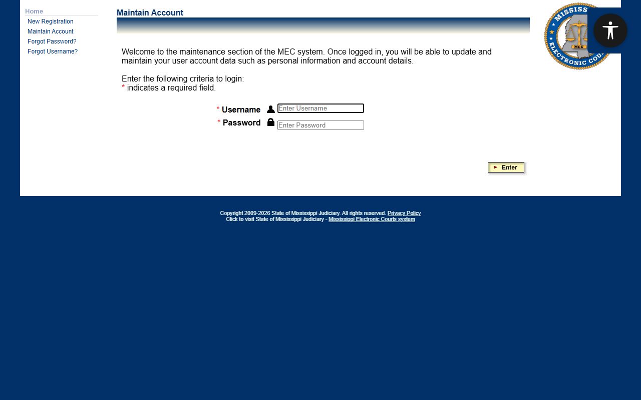 MEC online registration page for Madison County court records access