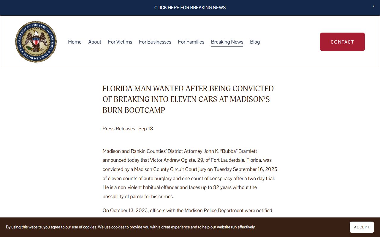 Madison County criminal court records release on an auto-burglary and conspiracy conviction after a jury trial