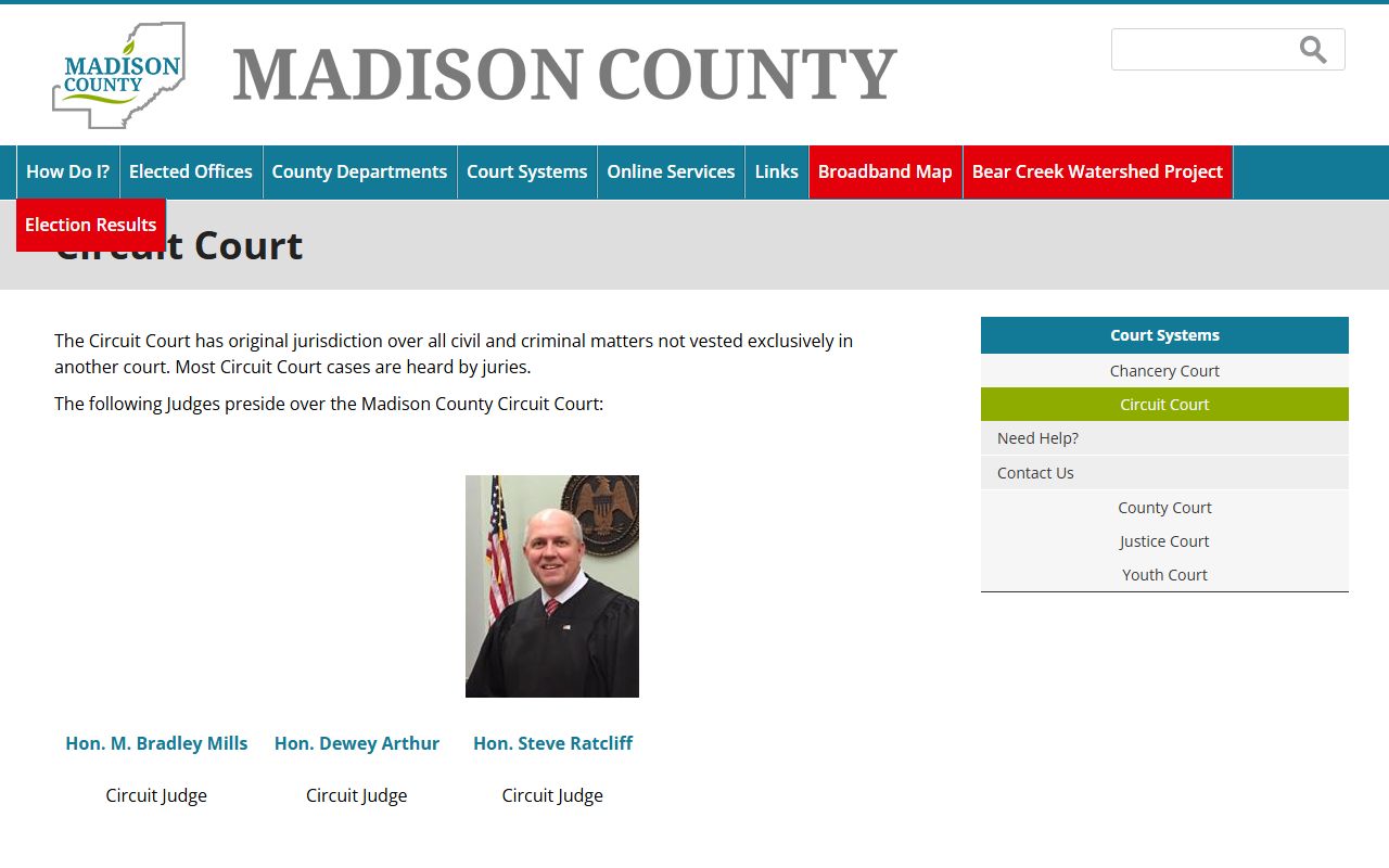 Madison County Circuit Court page in the county court system for trial records