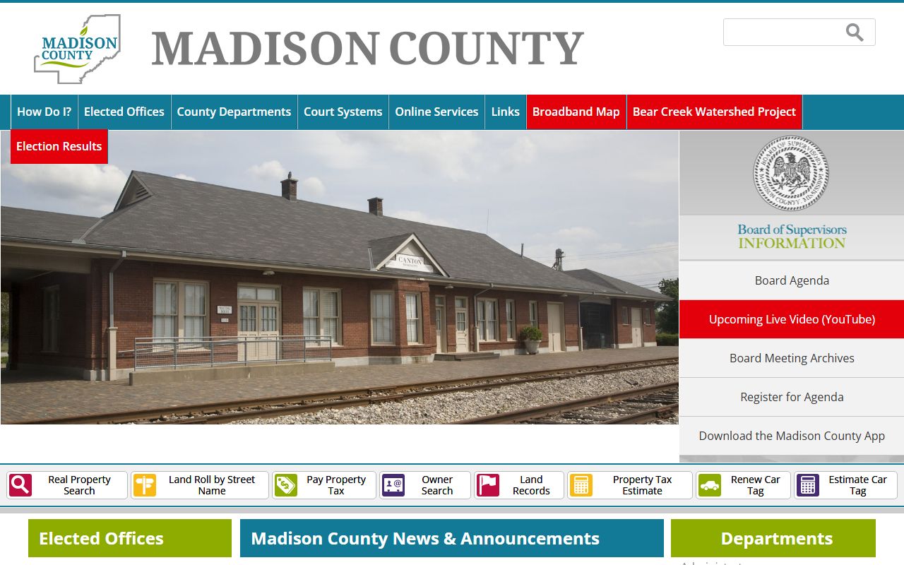 Madison County government homepage linking court records offices and searches