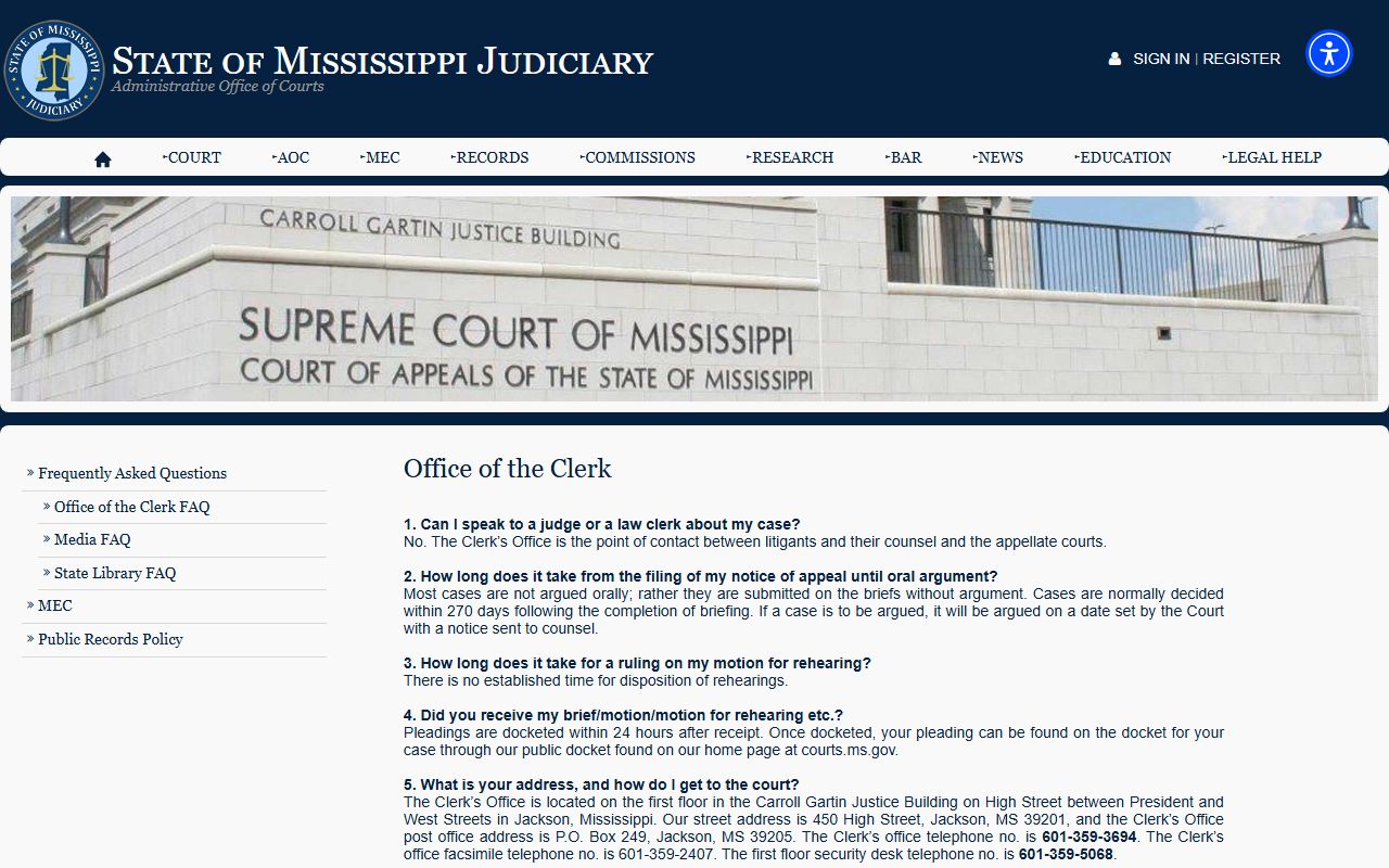 Mississippi Judiciary records page covering Madison County court records access