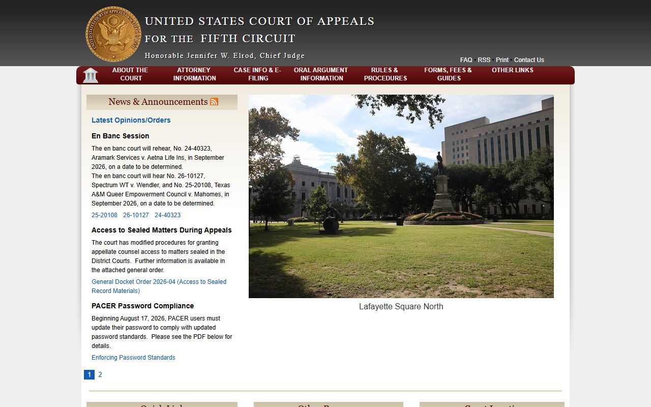 Fifth Circuit federal appeals court homepage relevant to Madison County court records