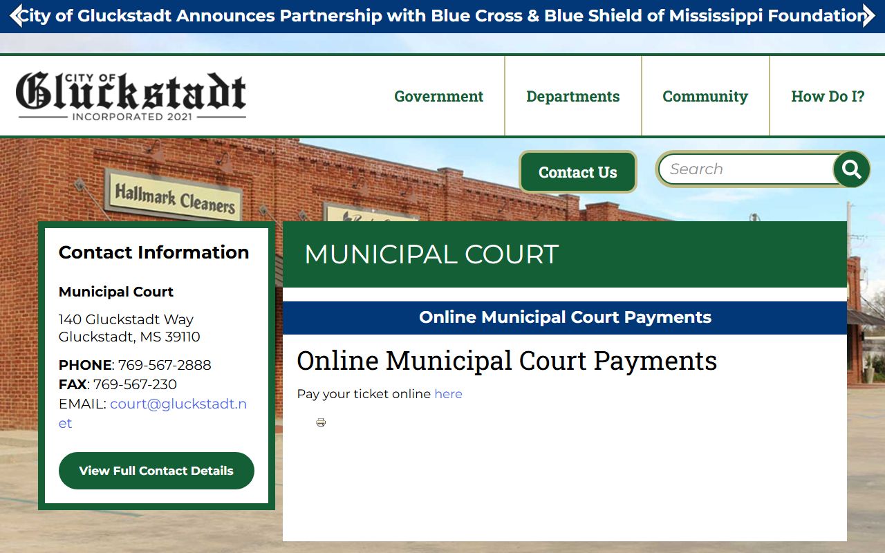 Gluckstadt municipal court online payment page for Madison County traffic court records