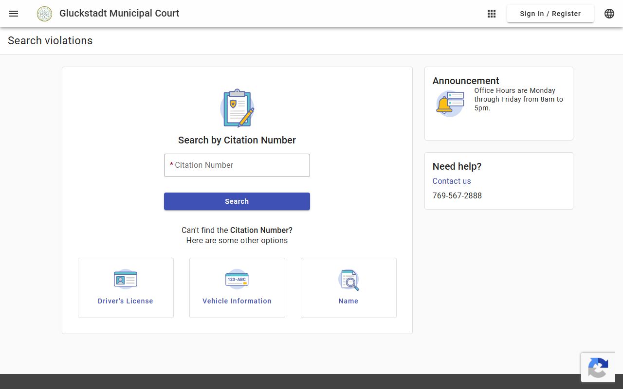 Madison County Gluckstadt Municipal Court traffic payment and citation lookup portal