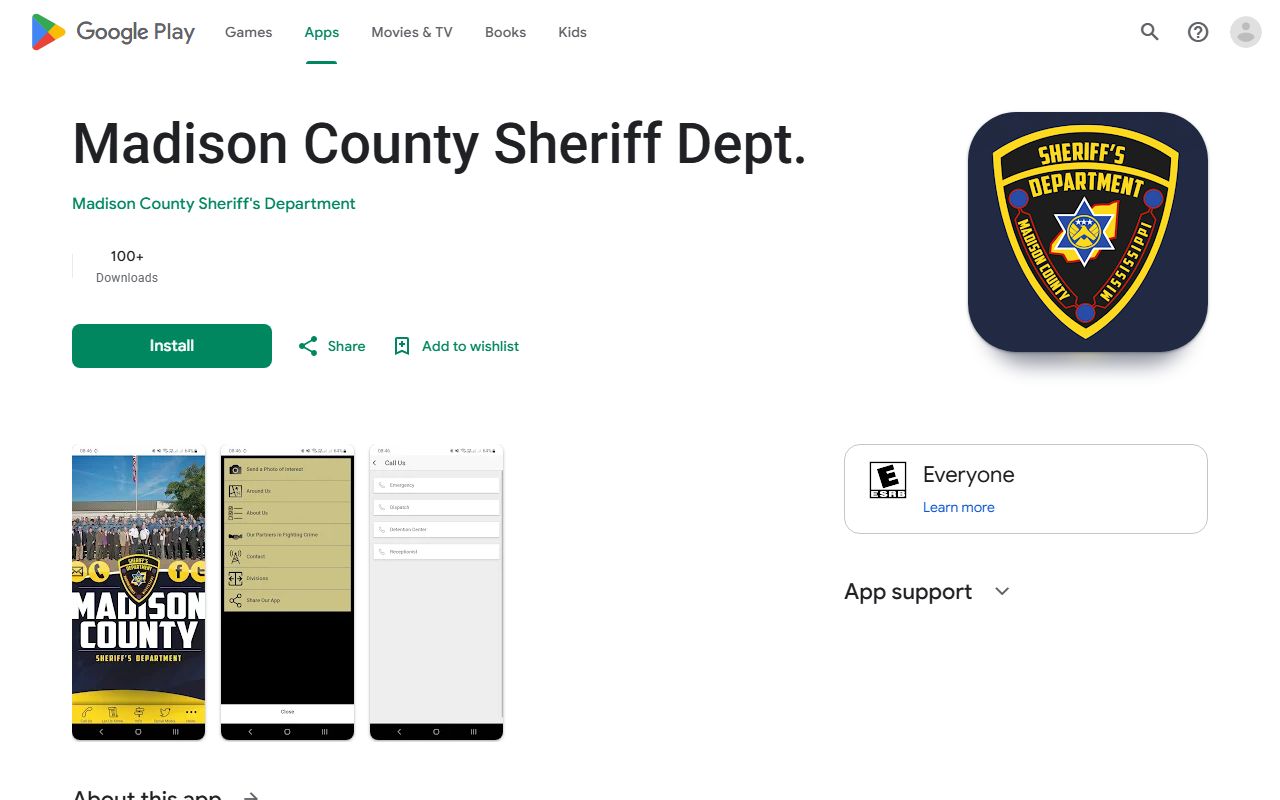 Madison County Sheriff app on Google Play used to reach the office about warrant records
